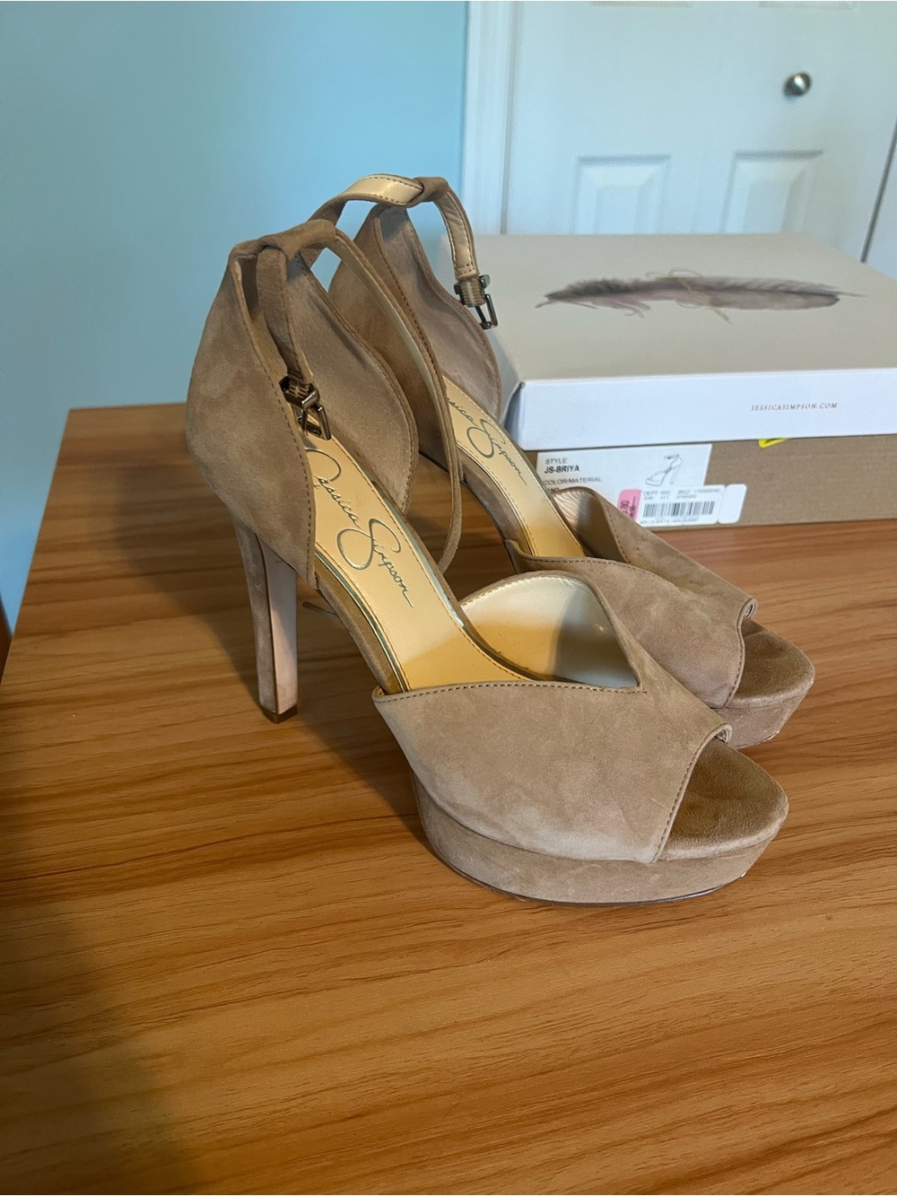 Jessica Simpson Taupe Suede Peep-Toe Platform Heels